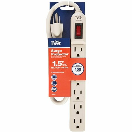 ALL-SOURCE 6-Outlet 150J Gray Grounded Surge Protector Strip with 1-1/2 Ft. Cord LTS-6S
